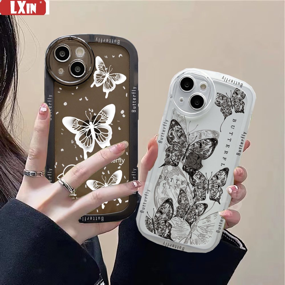 Iphone 14 Pro MAX iPhone11 iPhone13 iPhone XR XS MAX iPhone6 6S 78 Plus Lensa Oval Gambar Garis Kupu Shockproof TPU Soft Clear Phone Cover