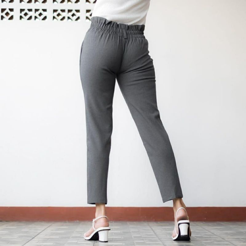 CELANA PANJANG HIGHWAIST BAGGY PANTS PINGGANG REMPEL / CELANA KANTOR WANITA