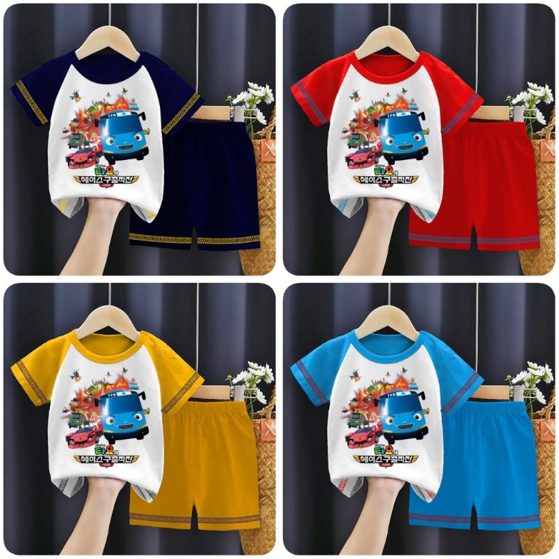 BAJU ANAK MURAH ONE SET MOTIF TAYO VERSI KOREA LUCU SETELAN ANAK UNISEX KIMONO CAMPUR WARNA