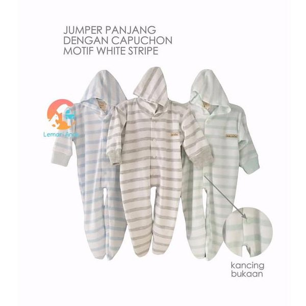 Makassar ! Baju Kodok Topi Chiyo Baby White Stripes Series ( 3 PCS )