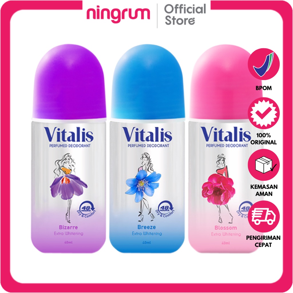 Ningrum - Vitalis Perfumed Deodorant Roll On 40ml | Extra Whitening Mencerahkan Kulit Ketiak dan Wangi Tahan Lama Original BPOM - 7604