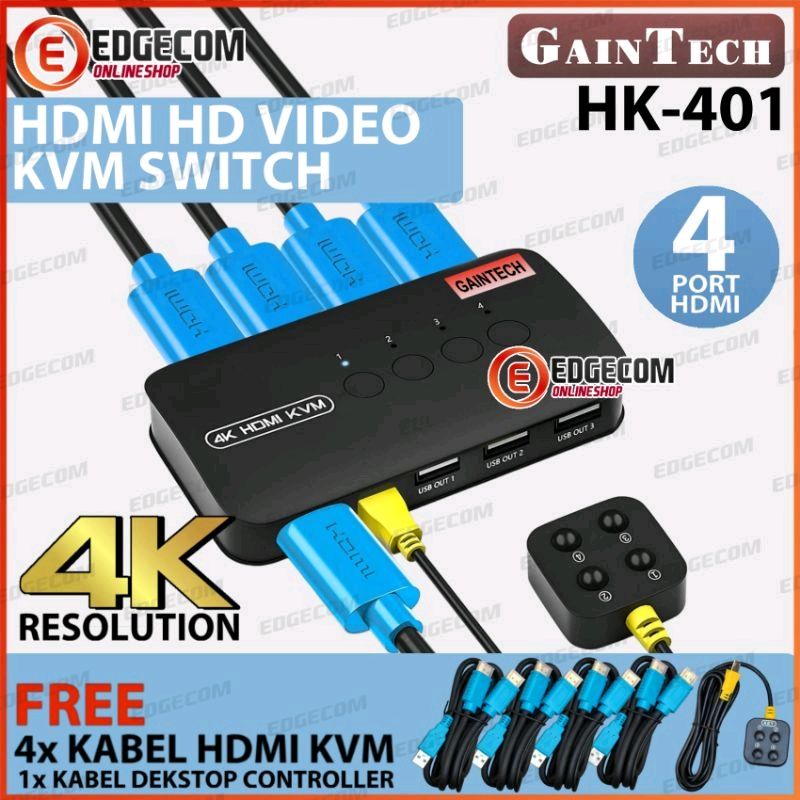 HDMI KVM Switch 4 Port 4Kx2K Free Kabel KVM HDM 4 Pcs