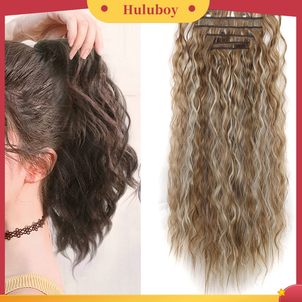 1 Set Rambut Palsu Extension Model Panjang Keriting Bahan Serat Suhu Tinggi