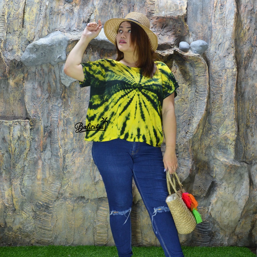 Balicihui Kaos Pelangi Atasan Tiedye Baju Tidur Pelangi Plus Size Big Size Baju Santai wanita Top