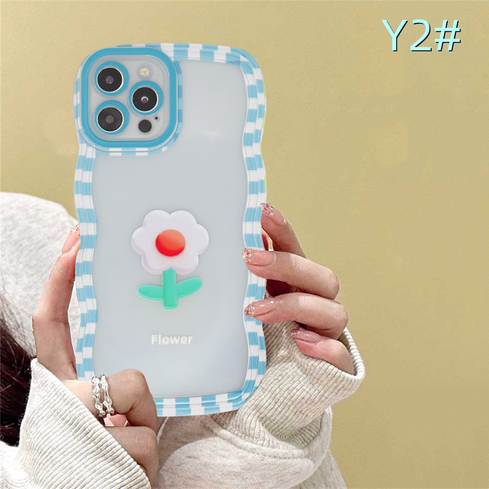 Realme 10c30 C31 C35 C21Y C25Y RealmeC11 C25 C17 C15 C12 C3 C2 Realme 8i 7i 5 5i 6i 7 Pro Kotak-Kotak Bunga Gelombang Tepi TPU Phone Case Cover DGX