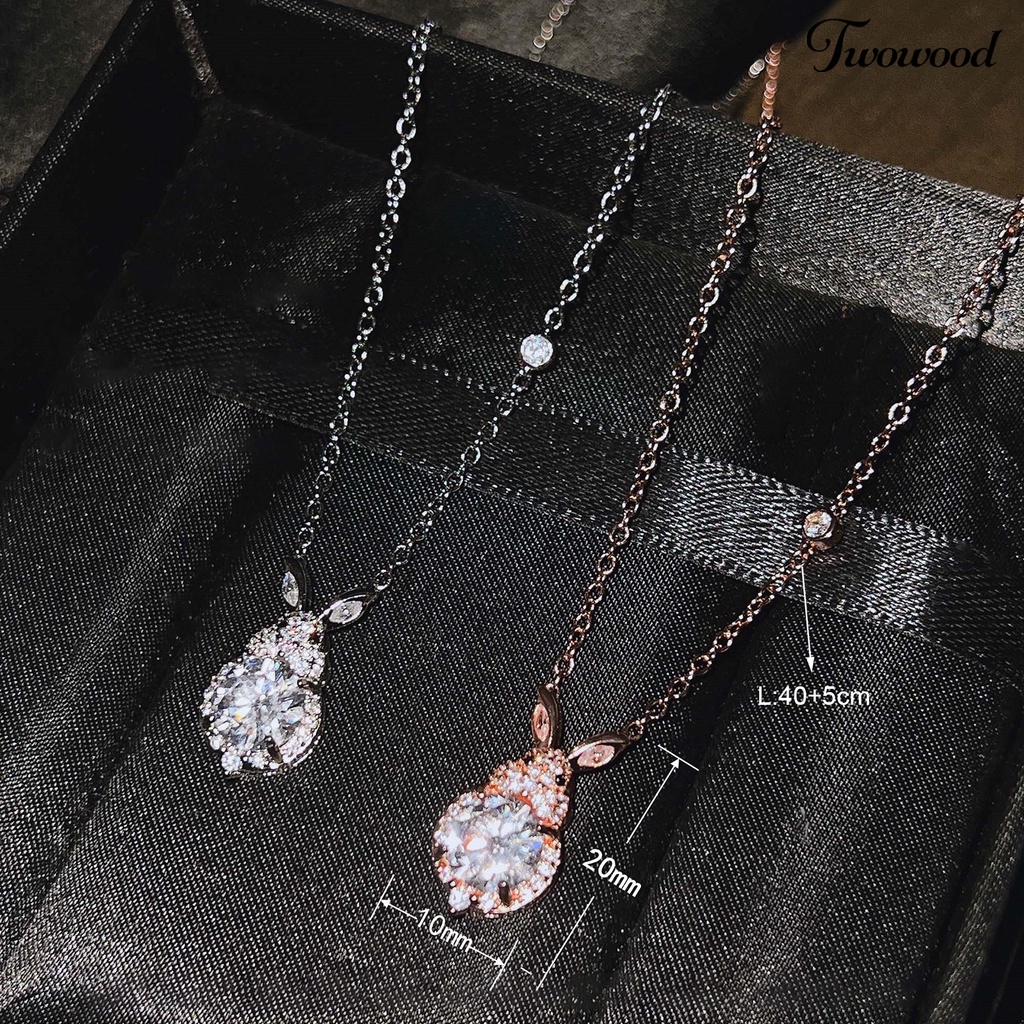 Twowood Fashion Kalung Pengerjaan Halus Elegan Indah Halus Dekorasi Tembaga Kelinci Berlian Imitasi Wanita Kalung Perhiasan Aksesori