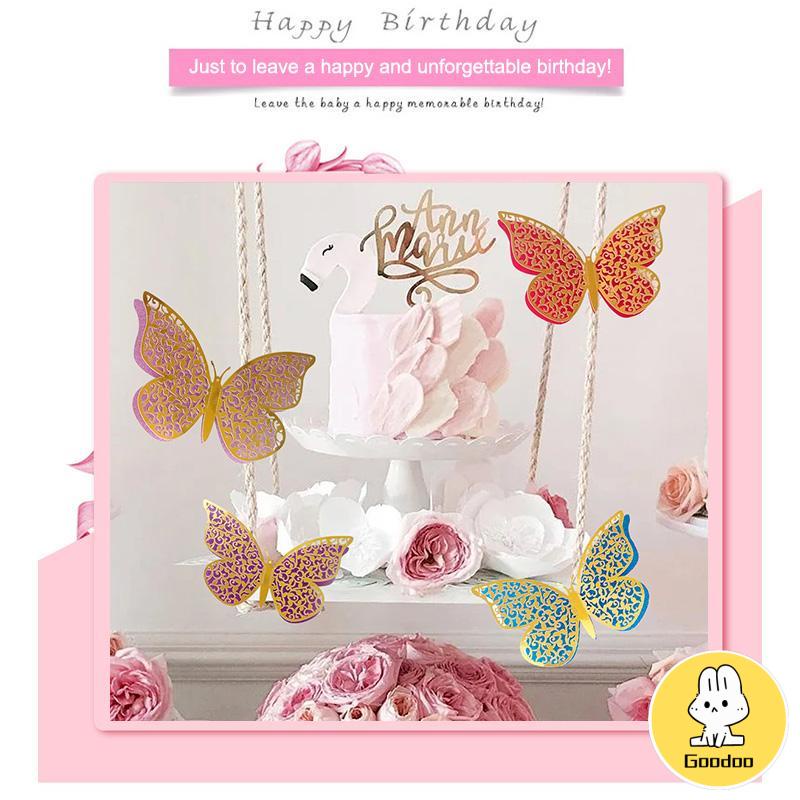 Cake Topper Kue Kertas Lapisan Ganda Kupu-kupu Set Dekorasi Dekorasi Ornamen Ulang Tahun -Doo