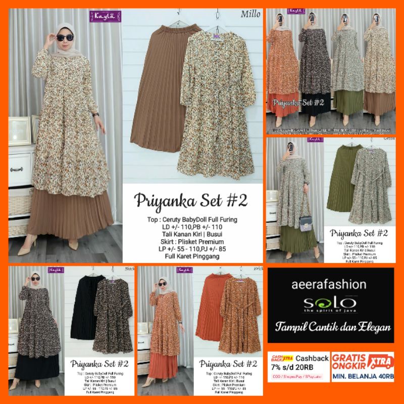 Original Kayla Claudya Priyanka Set Fashion Pakaian Muslim Wanita Setelan Atasan Tunik Jumbo Celana 
