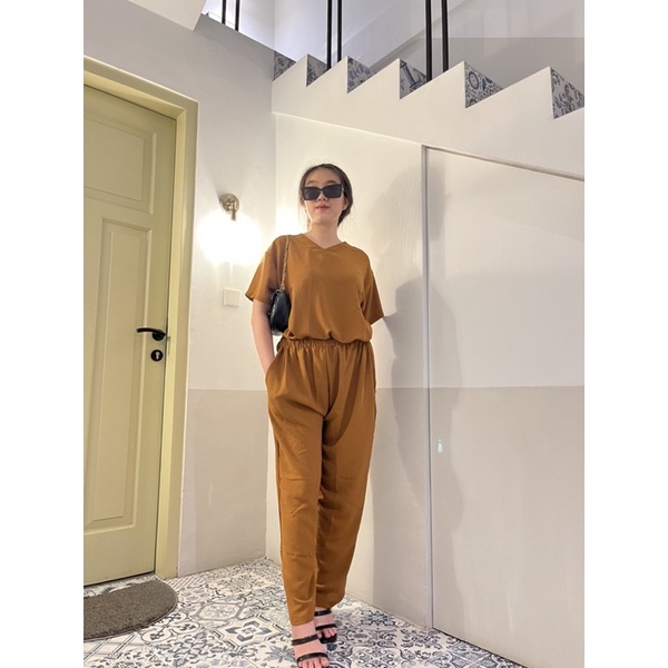 JOSHIN Da-bi Oneset Vneck Pocket - Set Cringkle Kantong Celana Panjang