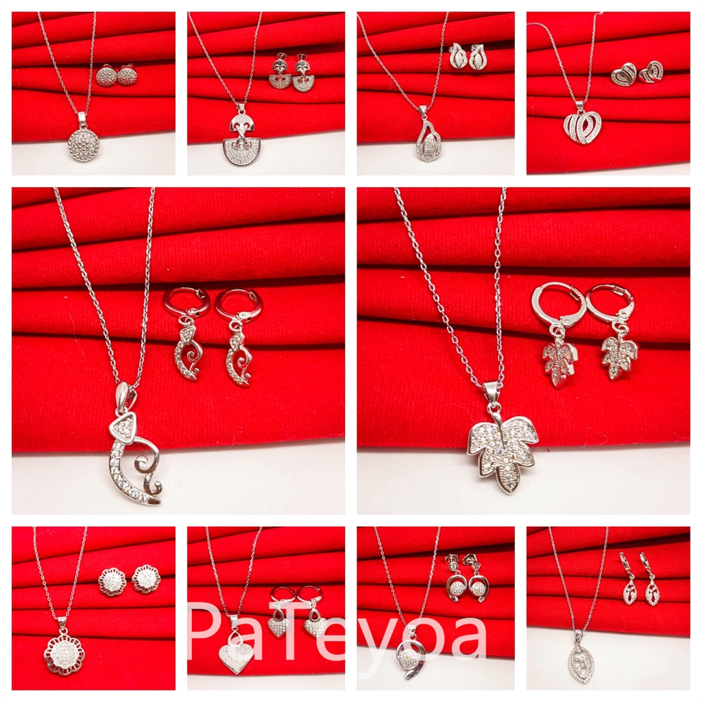 Aksesoris Wanita Satu Set Perhiasan Kalung+Anting Emas Perhiasan Titanium Aksesoris Fashion perak