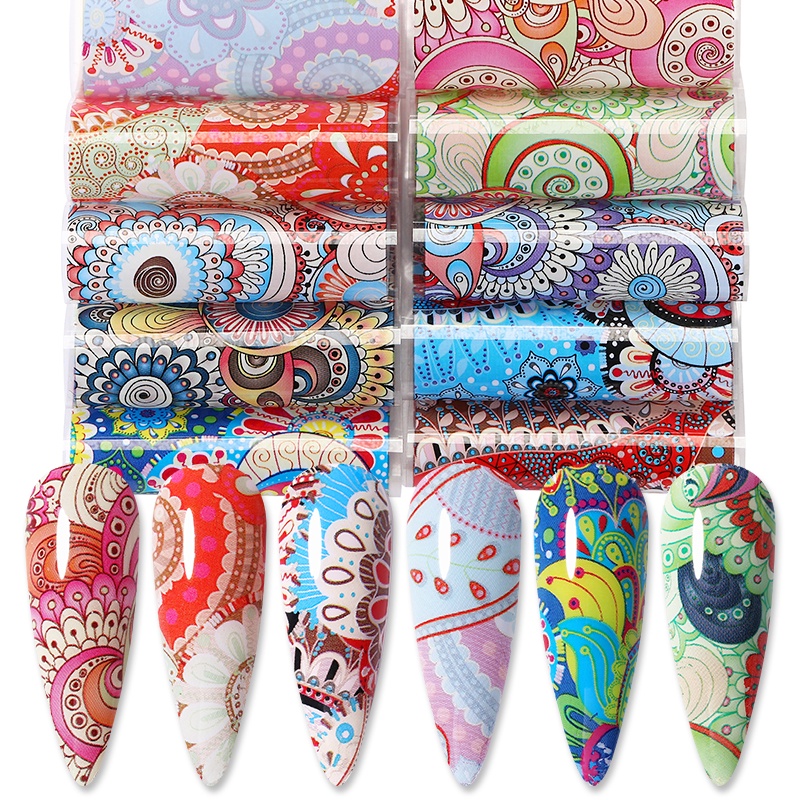 10 Pcs Logam Warna Kuku Foil Champagne Metalik Cermin Kuku Foil Stiker Set Bohemian Transfer Membungkus Kertas Manicure Dekorasi
