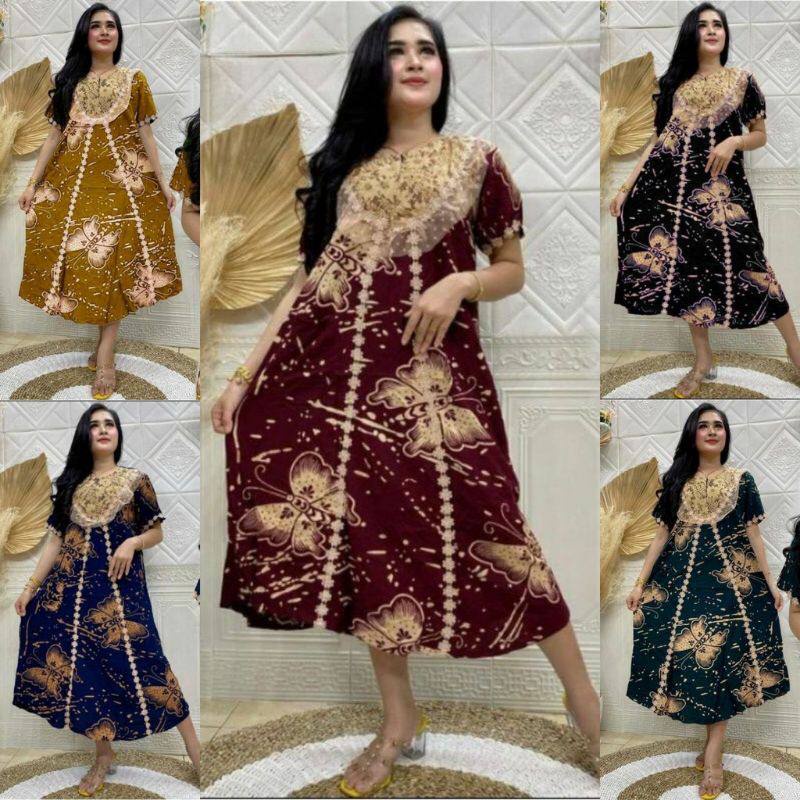 [TERLARIS] Dress Rayon Arabian Panjang Selutut// Baju Daster Renda Wanita Santai Termurah