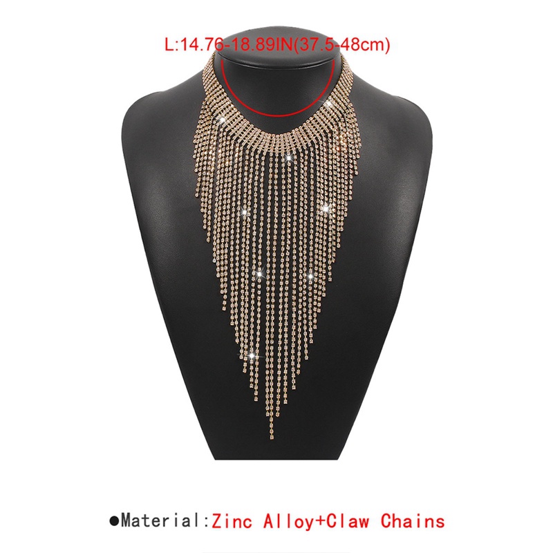 Fancyqube Mewah Kristal Berlian Imitasi Rantai Rumbai Choker Kalung Wanita Boho India Etnik Statement Maxi Panjang Kalung Liontin Perhiasan