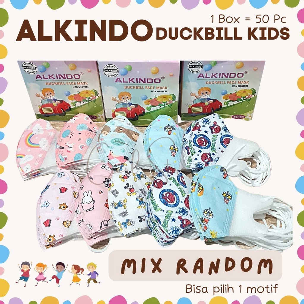 Masker Anak Kids Alkindo WeMaze Duckbill Mix Motif Original 4Ply isi 50Pcs
