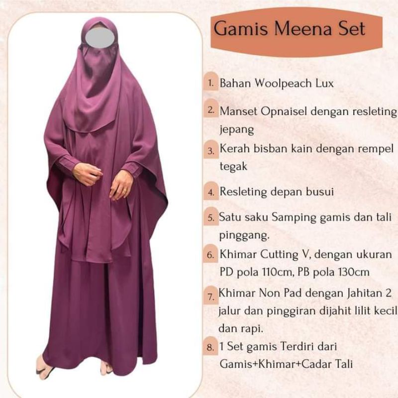 Gamis set syar'i Haura hijab syar'i Cadar niqab set lengkap Wolvis wollpeach premium