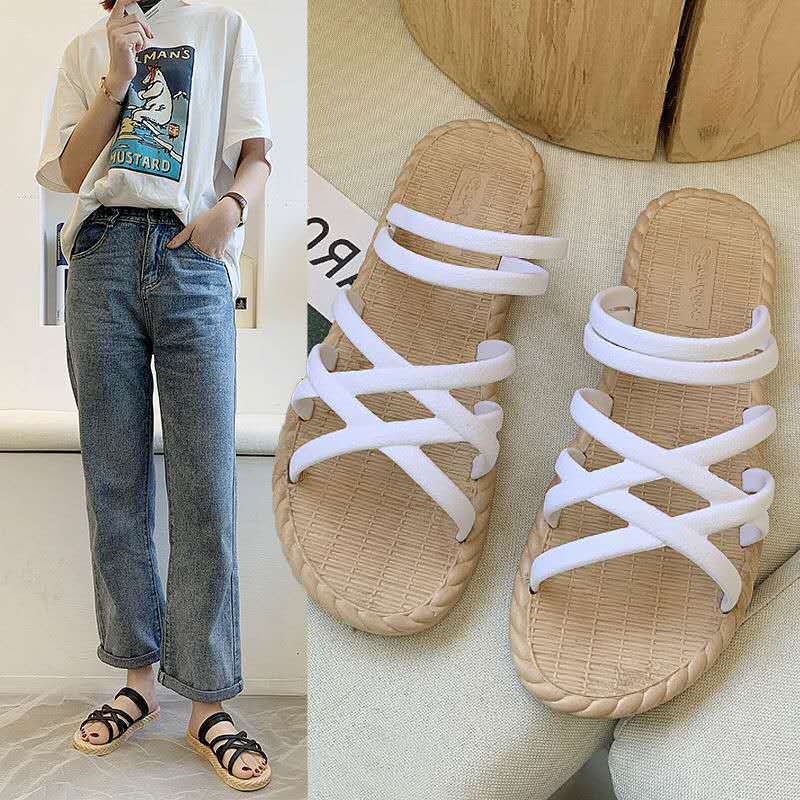 Sandal Slop Flat Tali Kepang Sandal Wanita Slip On Fashion Style Kasual Nyaman Empuk PVC Satu7an SPT-42