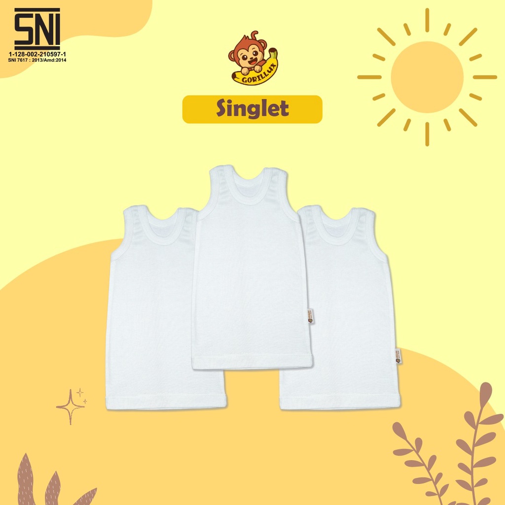 Singlet Bayi Gorillux Newborn 0-24 Bulan Kaos Dalam Baby Polos / Singlet Anak