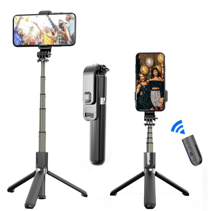 SUKSES- 4 in 1 Selfie Tongsis Tripod Portable Stand + Remote Bluetooth Shutter