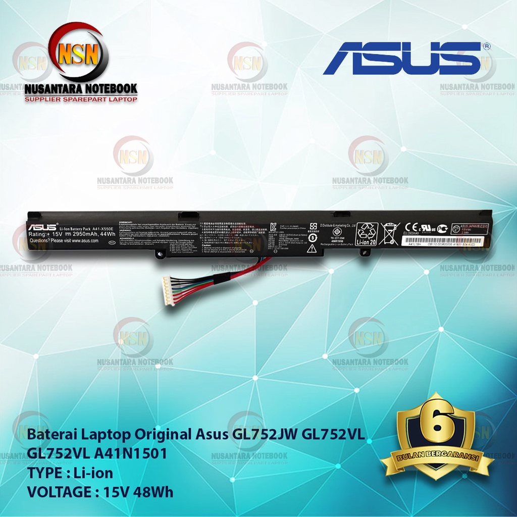 Baterai Laptop Original Asus GL752JW, GL752VL, GL752VL A41N1501