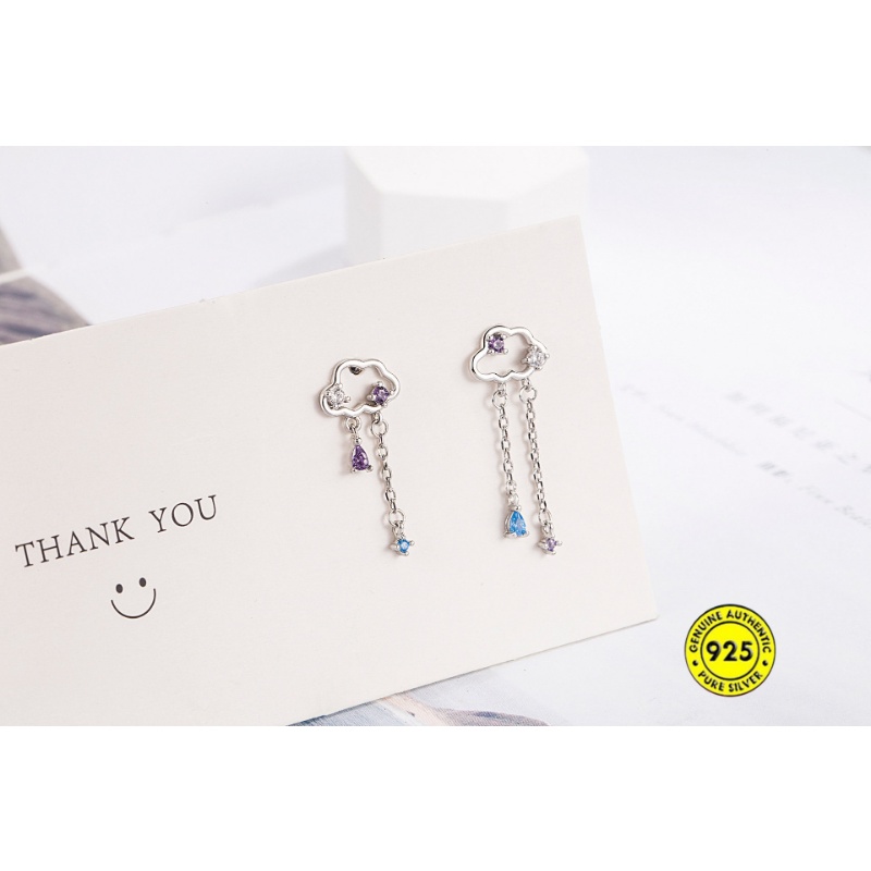 Anting Wanita Raindrop Awan Berlian Biru Ungu U1421