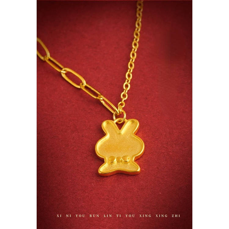Goldkingdom Fashion Perhiasan Emas Asli Kadar 375 Bangkok Aksesoris Ready Stock Wanita Lucu Kartun Kelinci Kecil Gelang Minimalis Mewah Liontin Klavikula Kalung