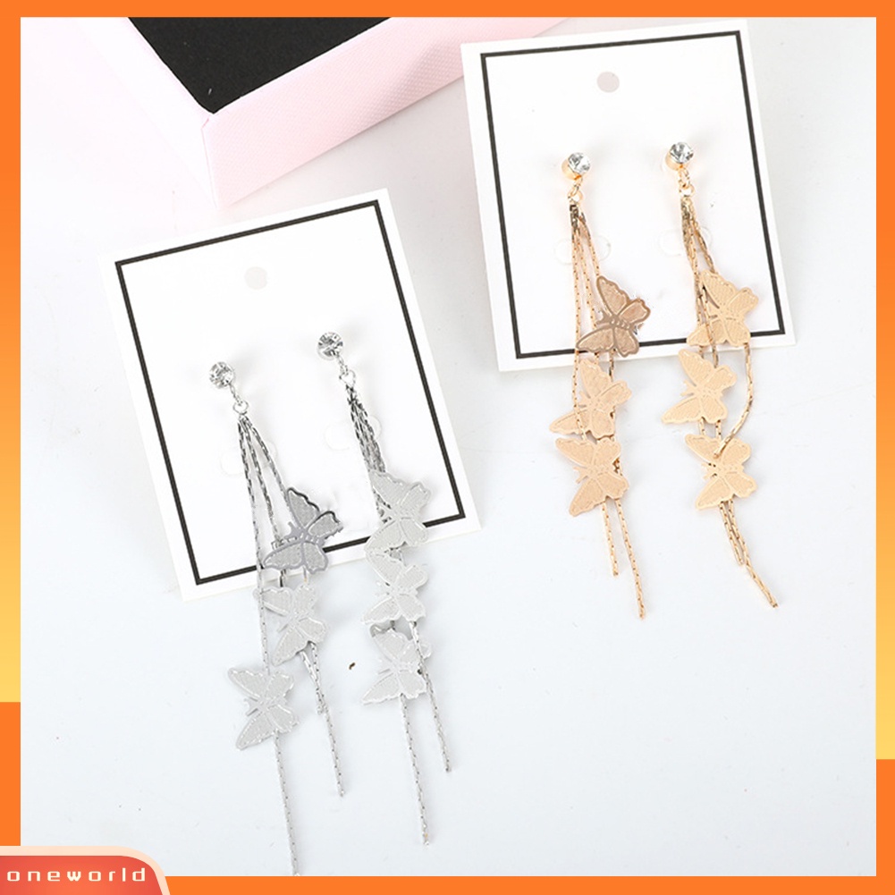 [WONE] Fashion Wanita Kupu-Kupu Rumbai Panjang Menjuntai Berlian Imitasi Stud Earrings Jewelry