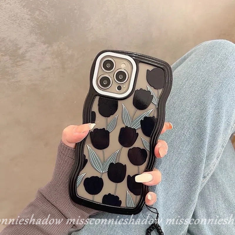 Realme 10 C33 C35 8I 9i 9 9Pro + C30 C12 C15 C25 C21Y 8 7I 5i 6i 8Pro 7 5 C25s C17 C11 C21 C20 C25Y C3 C20A Wave Edge Black Tulips Green Leaves Soft TPU Case