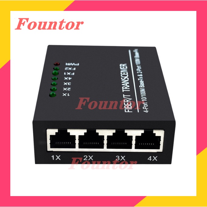 【With adpter】10/100M 2 SC 4 RJ45 Ethernet Fiber Switch Optical Media Converter Single Mode Fiber Port