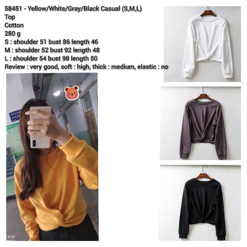 Kaos sweater polos kuning putih abu hitam lengan panjang lucu
