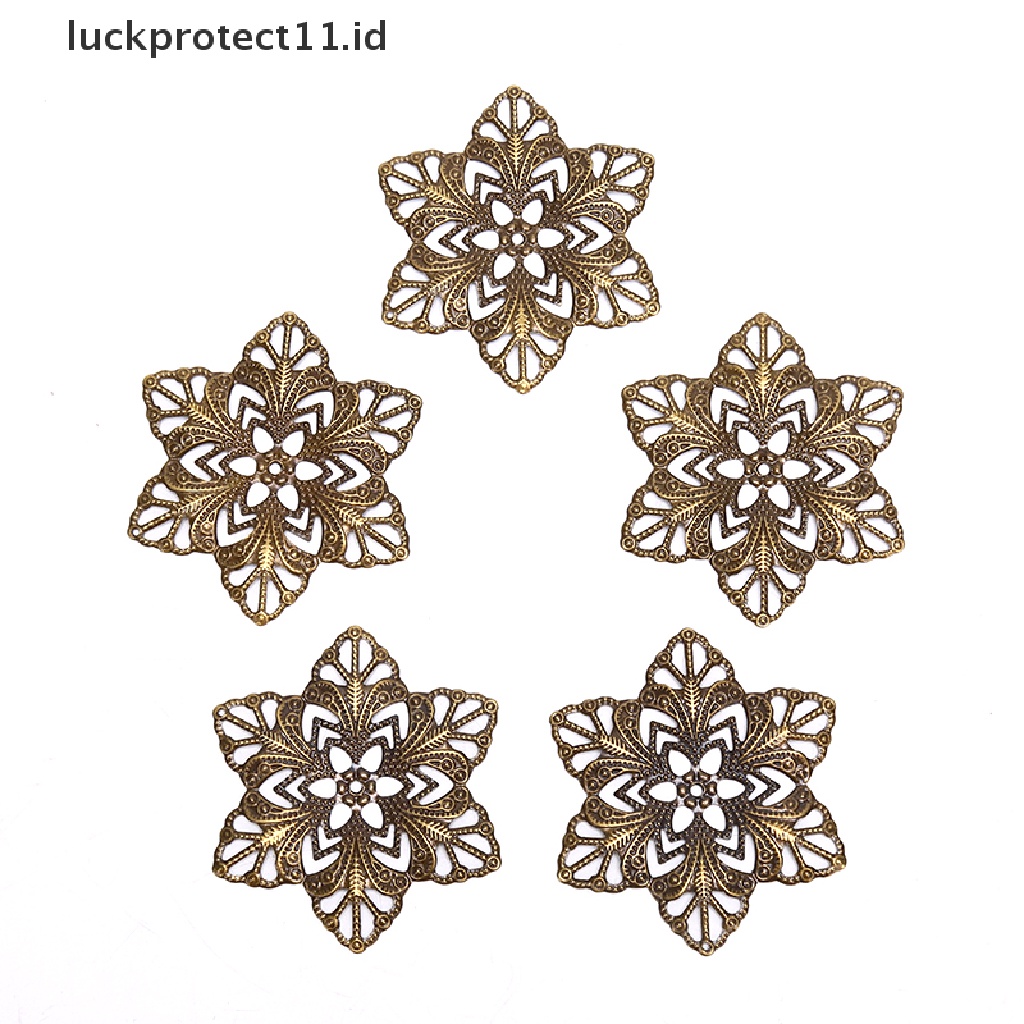 /Fashion Hot// Fashion// 10pcs Kerawang Flower Wraps Konektor Logam Ch Craft Temuan Perhiasan DIY.