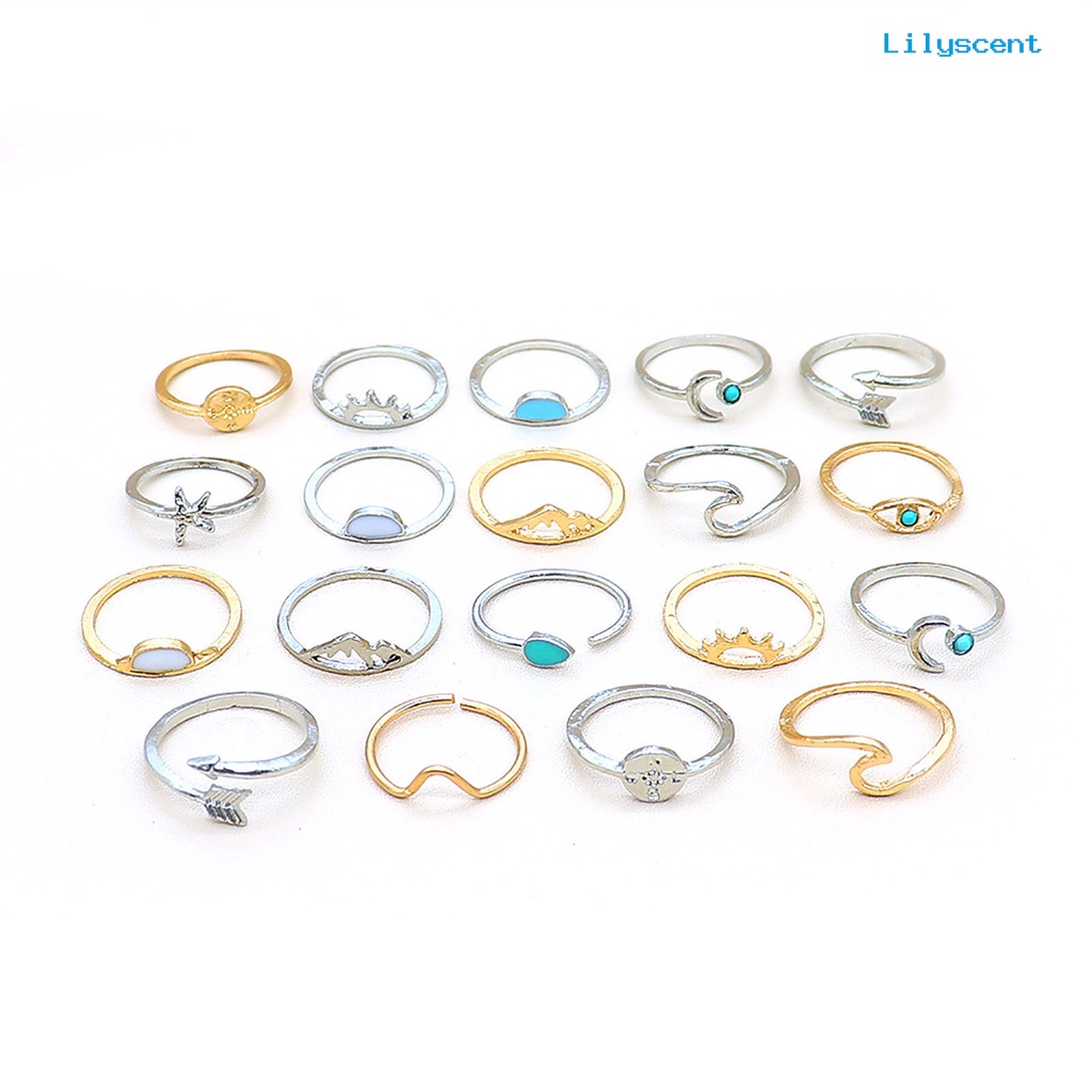 [LS]19Pcs Gelombang Pembukaan Adjustable Boho Cincin Boho Gaya Etnik Turquoise Finger Rings Perhiasan Aksesori