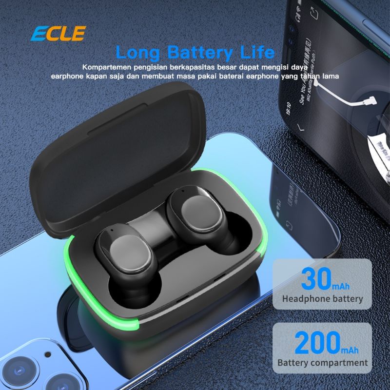 TWS ECLE Y60 Earphone Earbuds Sport Waterproof Headset Bluetooth 5.0 Touch