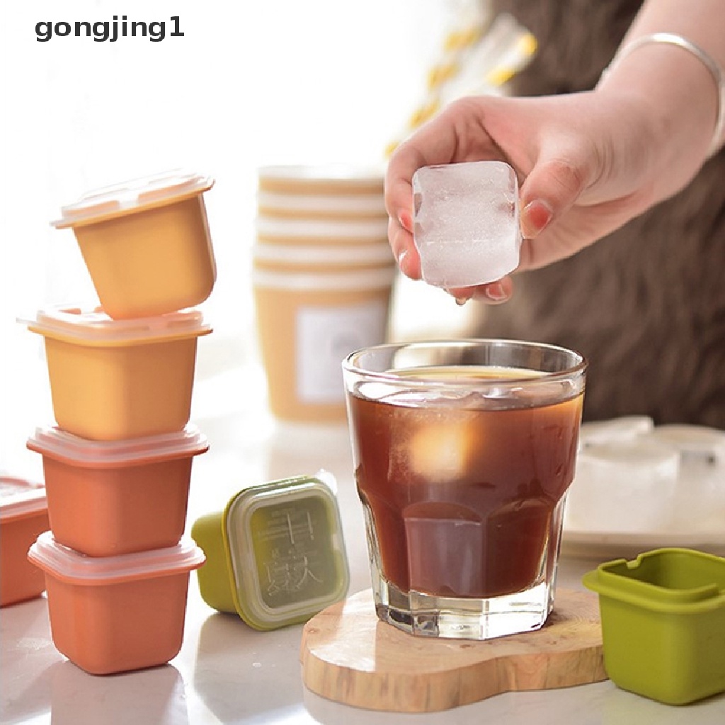 Ggg Square Ice Cube Maker Silicone Cetakan Es Batu Dengan Tutup Reusable Ice Box Frozen Kotak Es Batu Untuk Freezer Minuman Whisky Wine ID