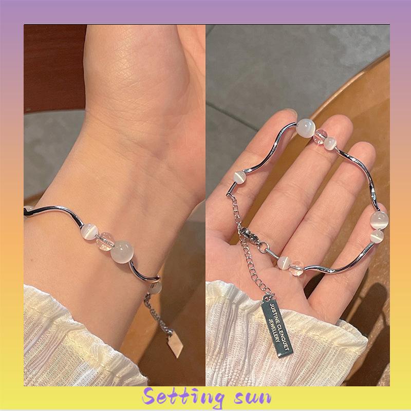 Gelang Tangan Manik-Manik Opal Aksen Rumbai Panjang Untuk Wanita Fashion Korea TN