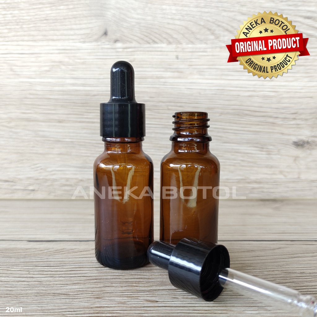 BOTOL SERUM PIPET KACA 20 ML COKLAT TEBAL TUTUP WARNA / BOTOL PIPET