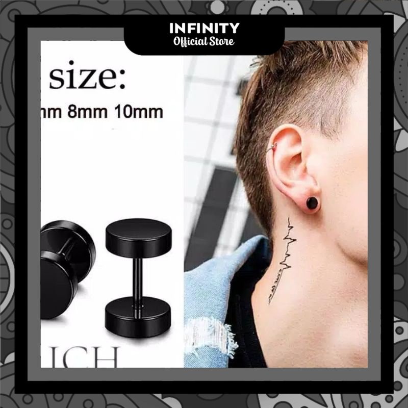 Anting Roda Hitam Polos Anting Tindik Anting Bulat Pria