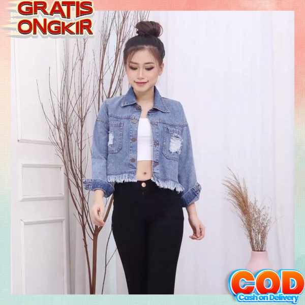 Jeket Jins Wanita Murah Jacket Crop Wanita Terbaru Jaket Oversize Denim Kekinian Jumbo Korea Cewek W