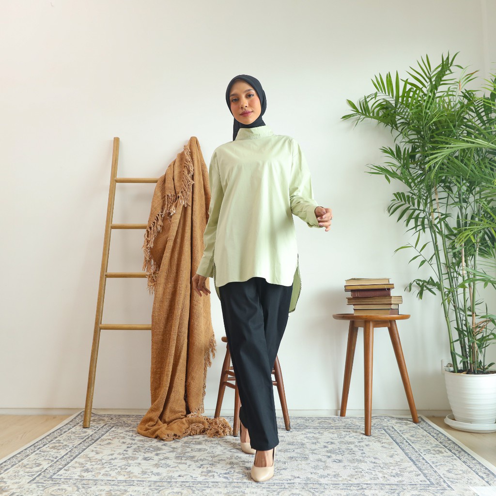 Button Back Long Shirt (Kemeja Panjang) - Light Sage