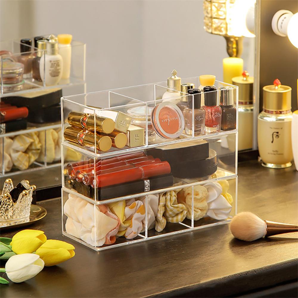 Timekey Kotak Penyimpanan Lapis Make Up Akrilik Akrilik Finishing Grid Untuk Kosmetik Perhiasan Lipstik Organizer Meja Laci Kompartemen Display Box I2U6