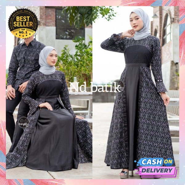 Baju Pasangan Kekinian Stelan Setelan Couple Muslim Bestseller Set Gamis Keluarga Pakaian Cupel Leba