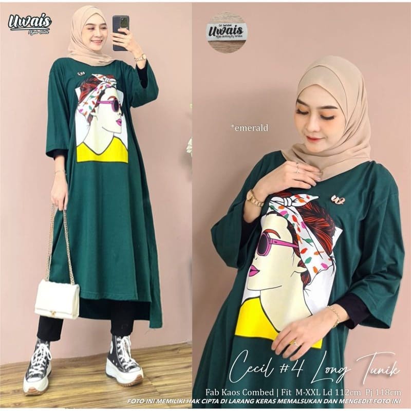 Long tunik jumbo Cecil long tunik #4 Bahan kaos katun combed 24s Aplikasi sablon size s-xxl ld 90 -120 cm Pakaian long tunik wanita model terbaru 2023 Baju kaos oversize wanita Dress wanita korean style Gamis warna milo , fuchia , lime