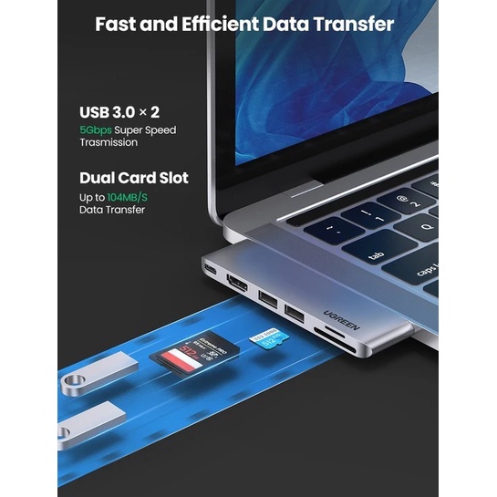 HUB UGREEN USB Type C For MacBook Laptop Thunderbolt 3 Multi Port USB 3.0 HDMI SD / TF