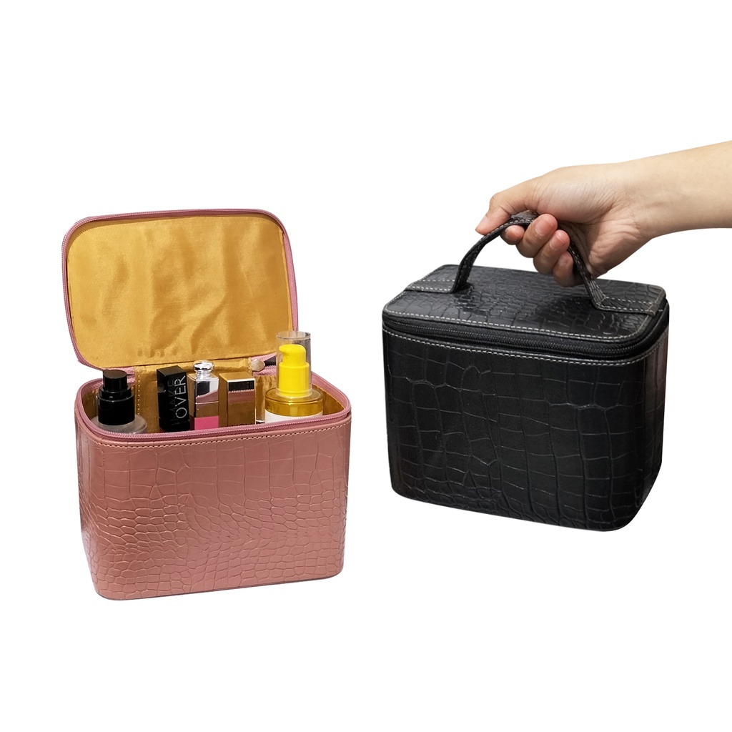 Tas make up wanita box makeup travel organizer tas kosmetik cewek pouch skin care tas alat rias mini beauty case polos