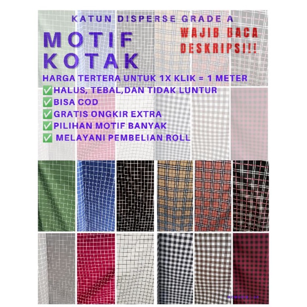 [KOTAK 1 METER] Kain Katun Disperse polimkro Meteran Motif Kotak kain sprei