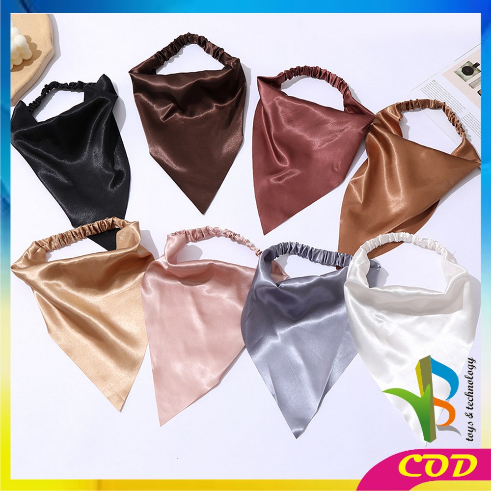 RB-C511 Bandana Segitiga Bahan Satin Korean Style / Headband Wanita Katun Motif Polos / Triangle Woman Scraf