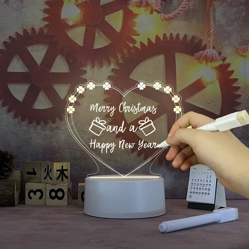 Memo Night Light with Pen USB Charging Pencahayaan Hemat Energi Lampu Kalender LED Bening Anak Pacar Hadiah Ulang Tahun Kreatif Dekorasi Kamar 3D Akrilik Papan Pesan Lampu