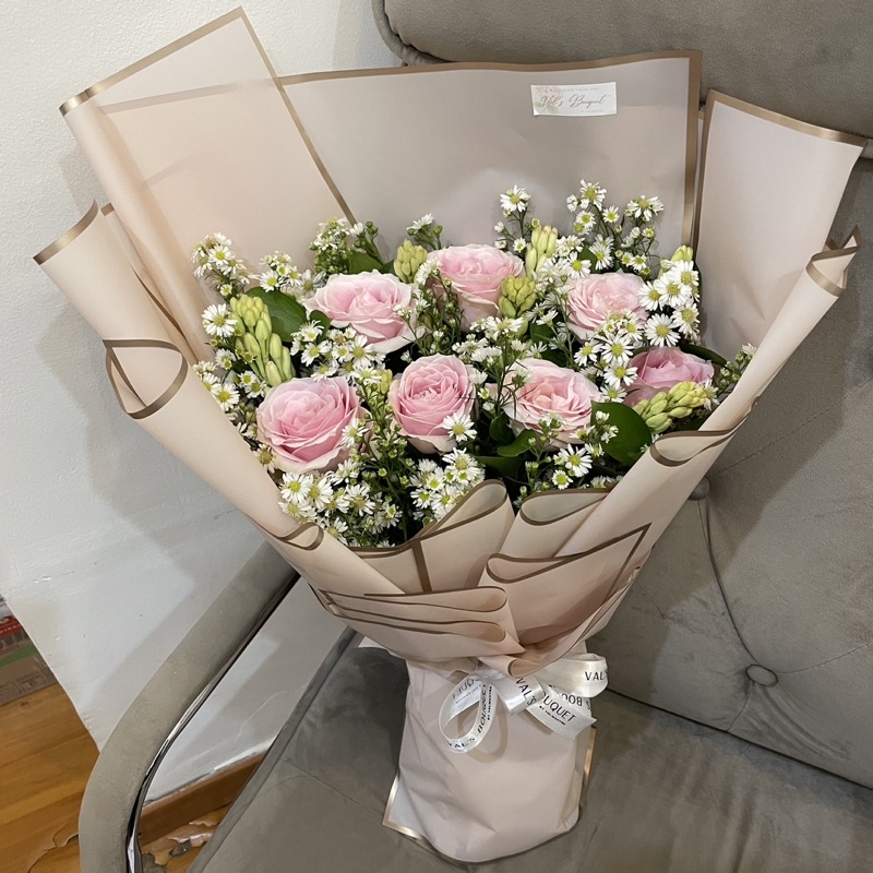 Jual PO H1 BRISIA BABY PINK BOUQUET / Bunga Ulang Tahun / Hand Bouquet