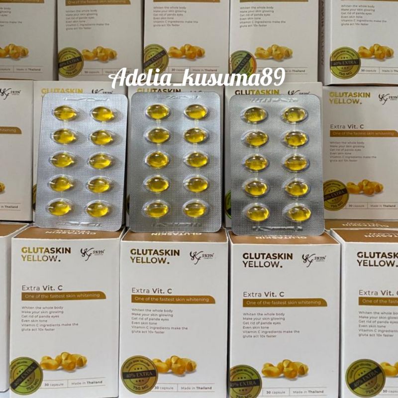 Lc beauty Glutaskin yellow dosis 750mg 100% original glutaskin yellow kapsul pemutih lc beauty