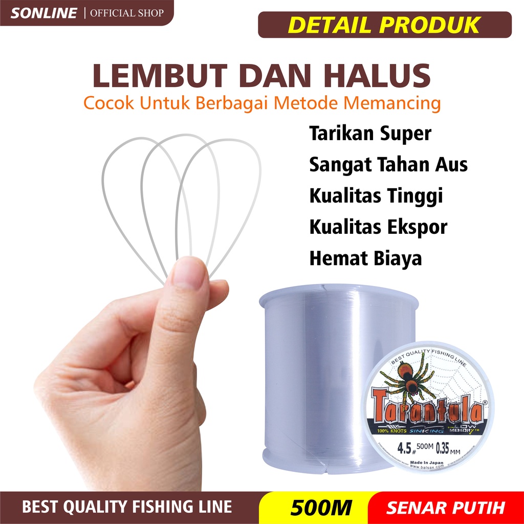 SONLINE Tali Pancing  500m Senar Pancing Tarantula Fishing Line Senar Kuat &amp; Tahan Bahan Nilon Impor