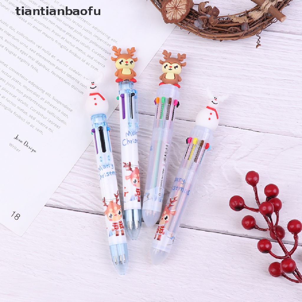 [tiantianbaofu] 1pc Pena Ballpoint Natal Tekan Tipe 10warna 6warna Spidol Spidol Minyak Bolpen Butik
